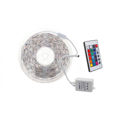 Гибкая светодиодная лента 300 SMD 3528, 5м, 12V, 8мм*2,7мм, влагостойкая, мультиколор с контроллером