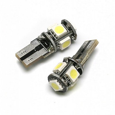 Светодиодная лампа AllLight T10 5 диодов 5050 W2,1x9,5d 12V WHITE CANBUS с резисTором