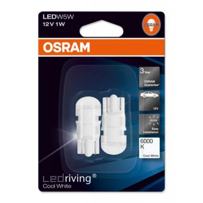 Комплект светодиодных ламп OSRAM 2880СW-BLI2 12V W2,1X9,5D 1W 6000K SET 2pcs.