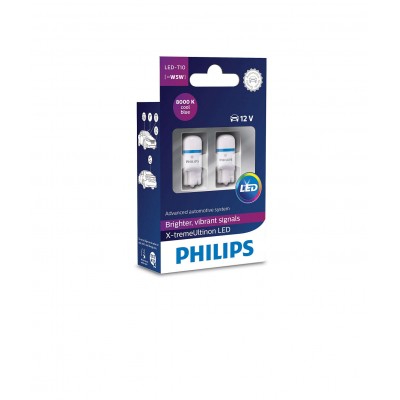 Автолампа диоды PHILIPS 12799LED X-Treme Vision T10 1LED 12V W2,1X9,5d 1W 8000K SET 2pcs.