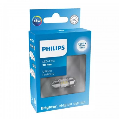 Светодиодная лампа Philips 11860WU60X1 White Ultinon Pro6000 12V C5W 30mm 4000K (1 шт)